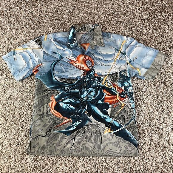 Vintage Claudio Nucci Shirt Mens Large L Blue Y2K Anime Samurai Polyester Skate - Picture 1 of 7